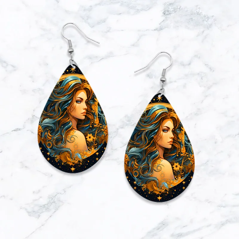 SOMESOOR Zodiac Wooden Teardrop Earrings – Leo, Libra, Scorpio Pendant Dangle Jewelry - Image 8