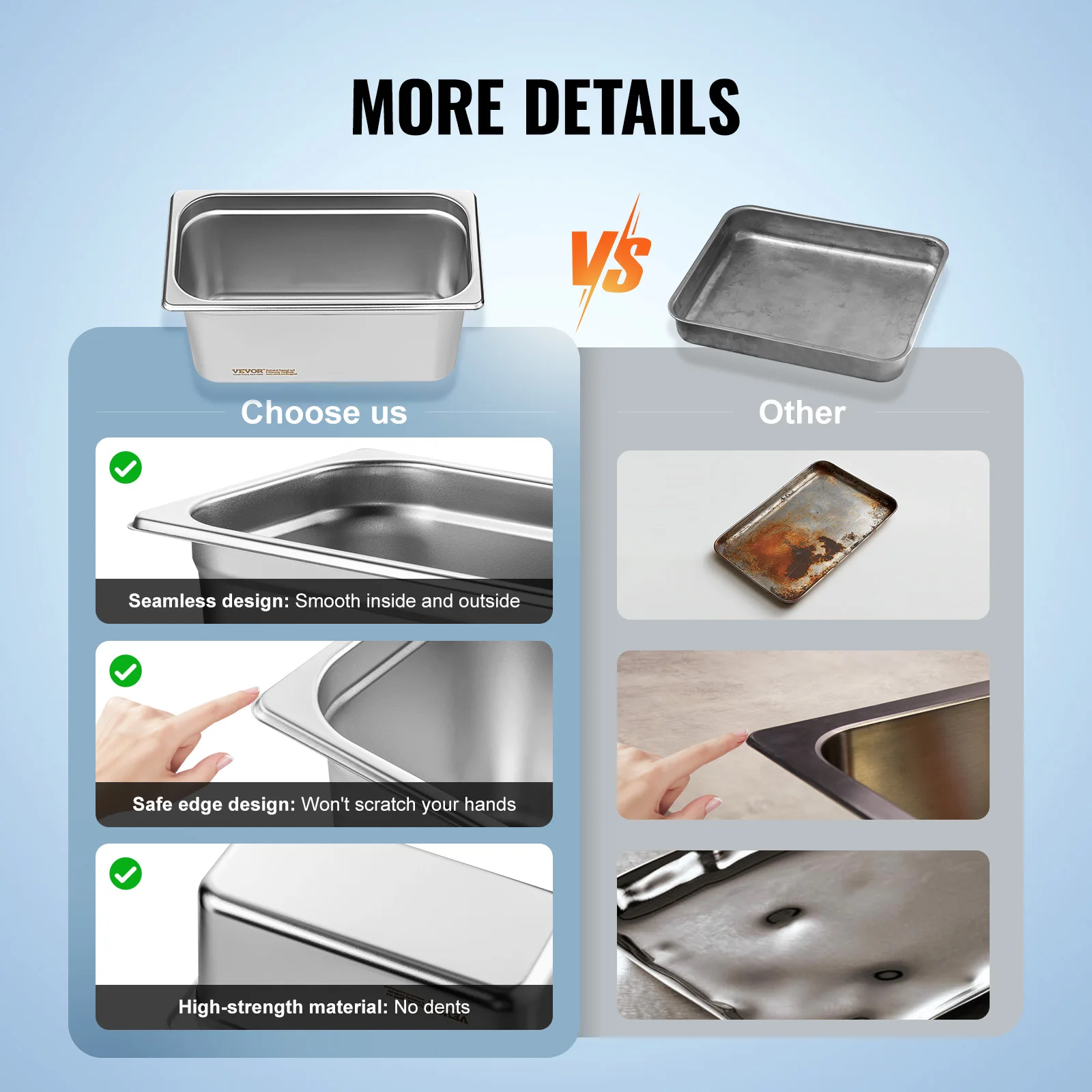 SucceBuy 8 Pack Buffet Chafing Dishes 5.93L Gastronorm Pans Steam Table Pans Tray with Lid 6-Inch Deep Catering Food Pan - Image 6