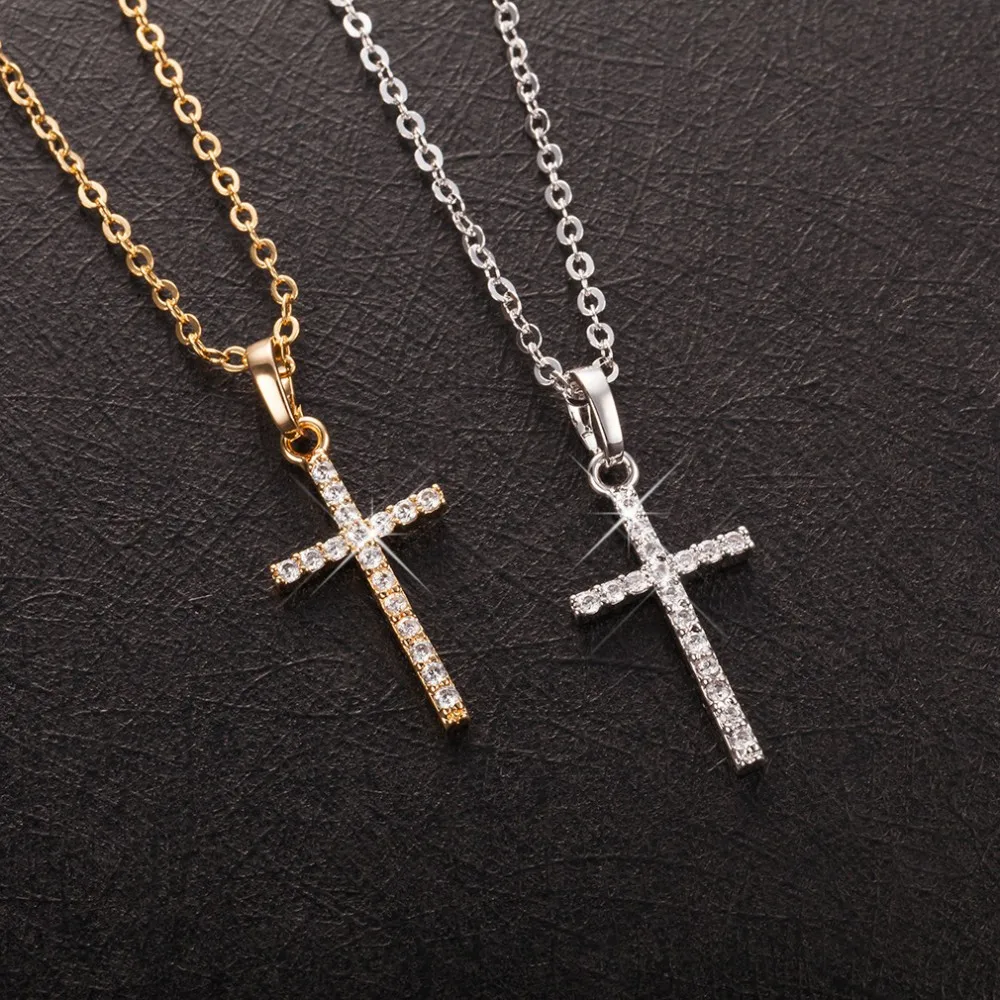 Cross Pendant Rhinestone Inlay Adjustable Necklace – Solid Color Summer Jewelry - Image 3
