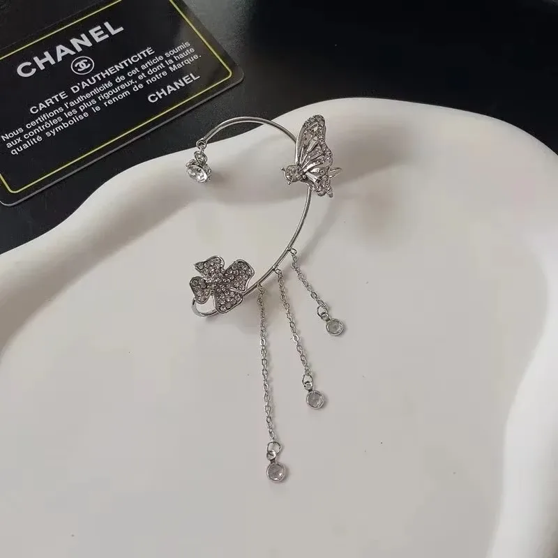 Fashion Crystal Butterfly Pearl Bead Tassel Clip Earrings Women Wedding Jewelry Gift - Image 6