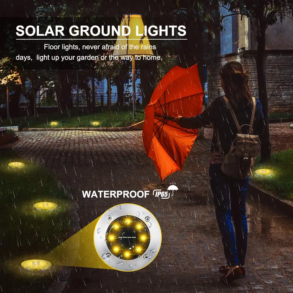 2–16 Pack Solar Ground Lights – 8 LED Waterproof Pathway Lighting for Garden - Image 3