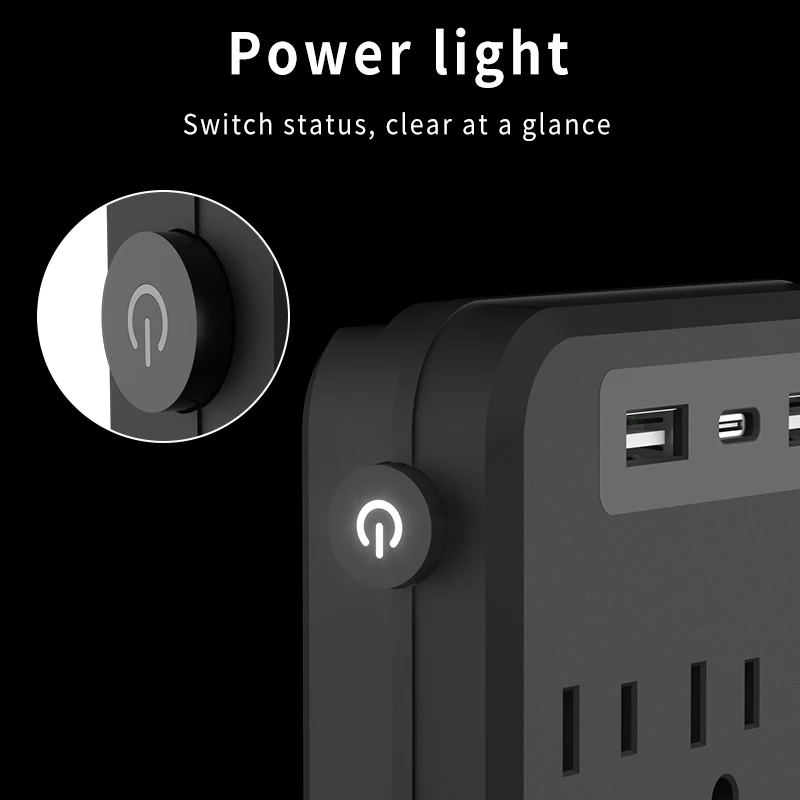 6‑in‑1 Power Strip Cube – 3 AC Outlets, 2 USB‑A & 1 USB‑C with Switch - Image 2