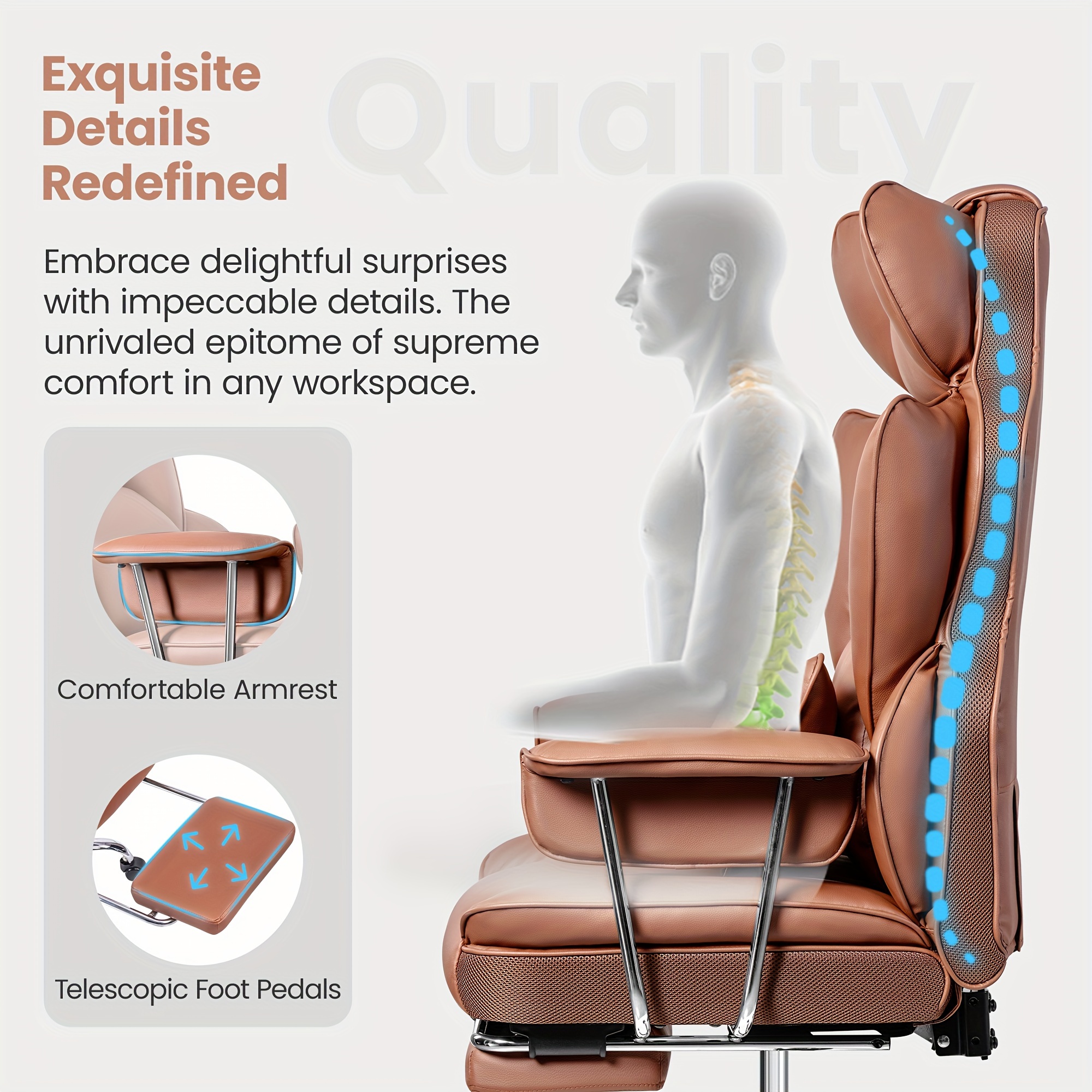 Plus-Size Executive High-Back Leather Office Chair with Footrest & Lumbar Support - Image 14