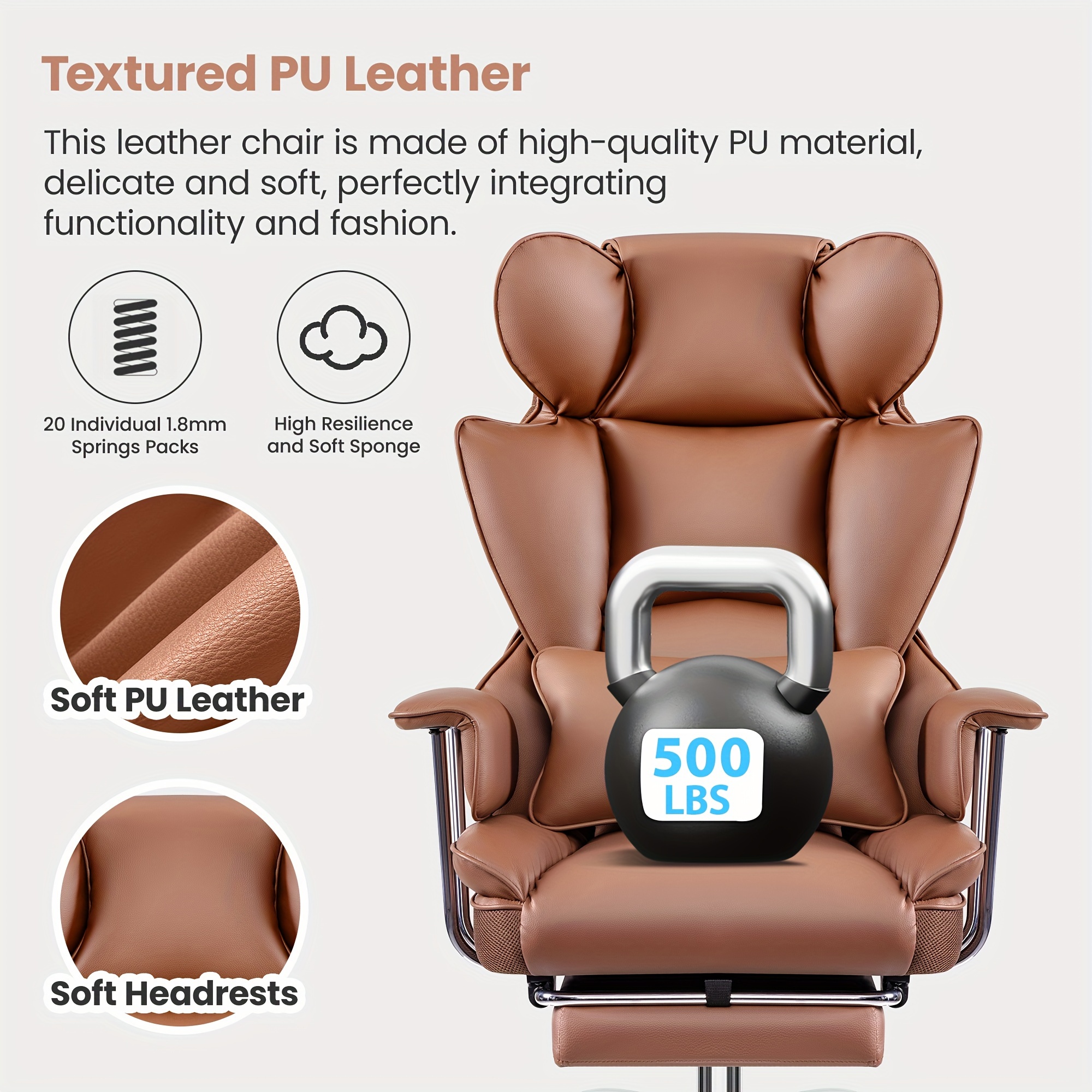 Plus-Size Executive High-Back Leather Office Chair with Footrest & Lumbar Support - Image 12