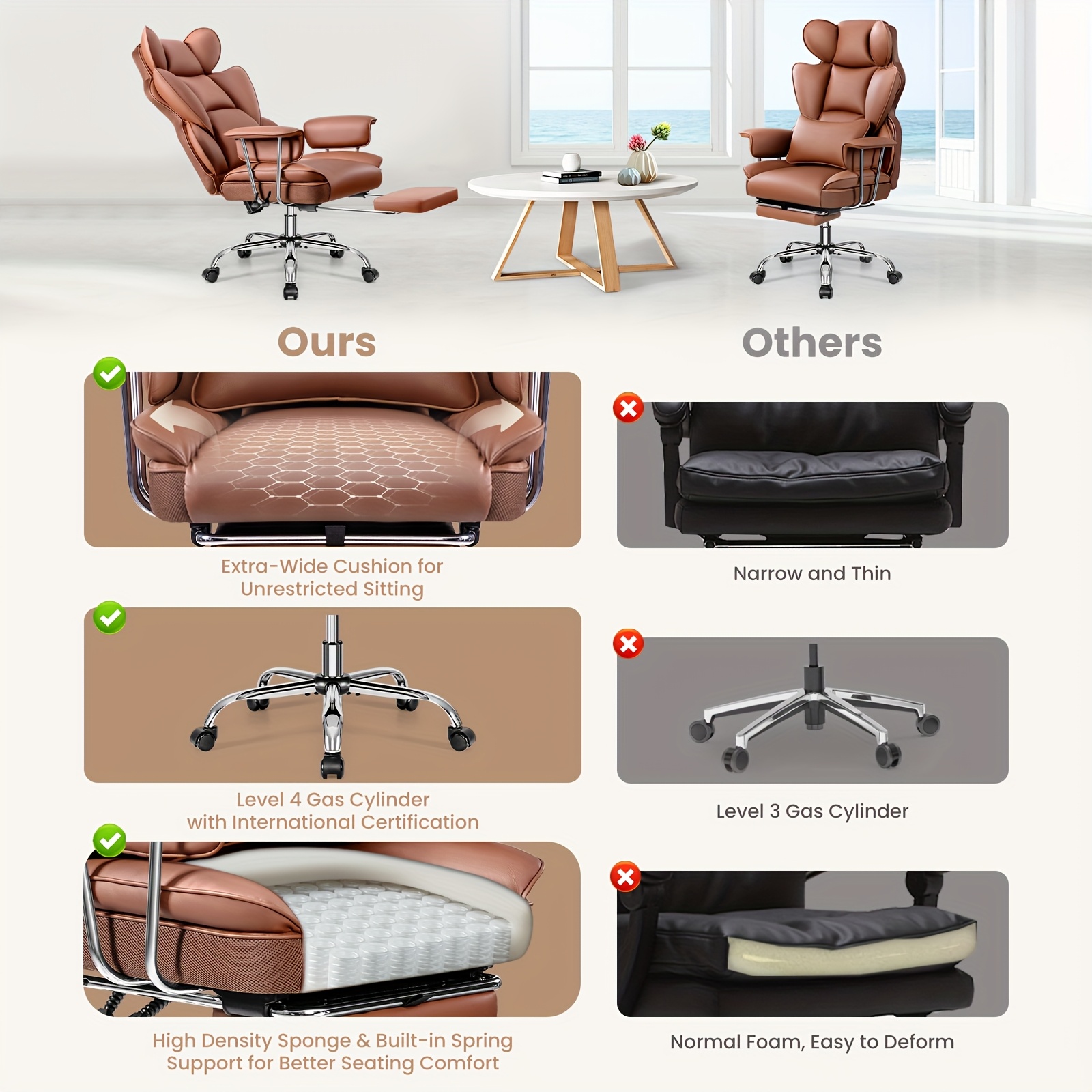 Plus-Size Executive High-Back Leather Office Chair with Footrest & Lumbar Support - Image 10