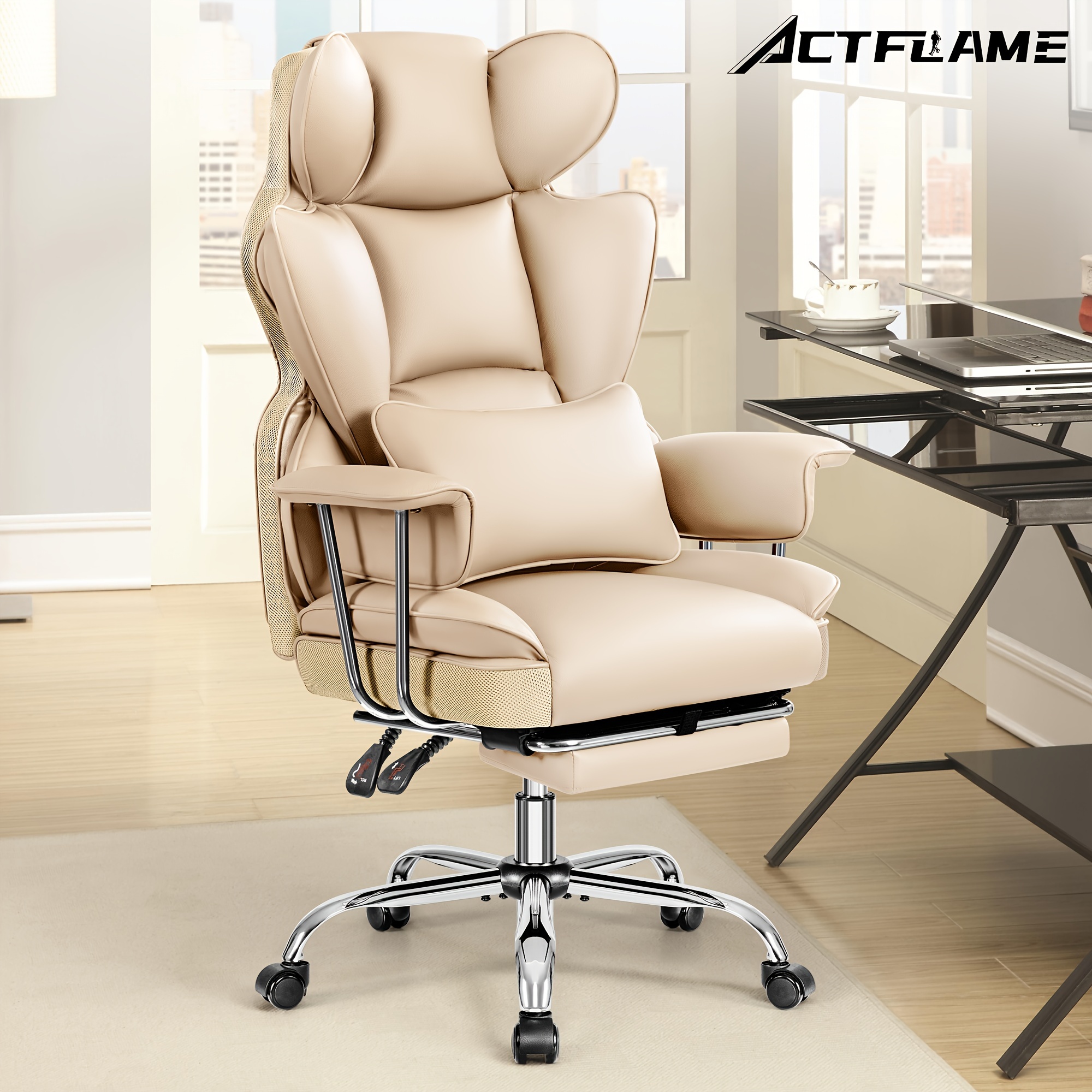 Plus-Size Executive High-Back Leather Office Chair with Footrest & Lumbar Support - Image 11