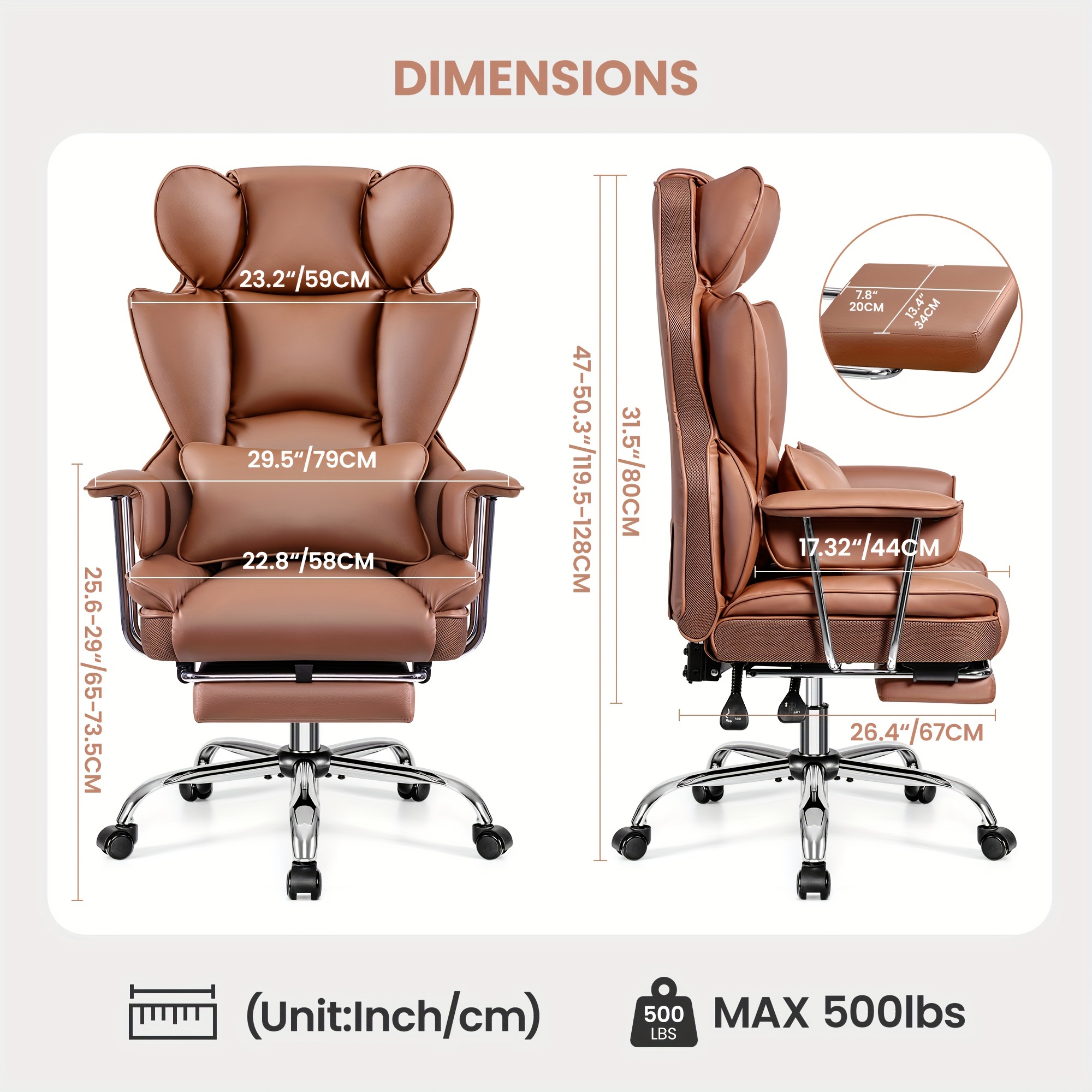 Plus-Size Executive High-Back Leather Office Chair with Footrest & Lumbar Support - Image 3